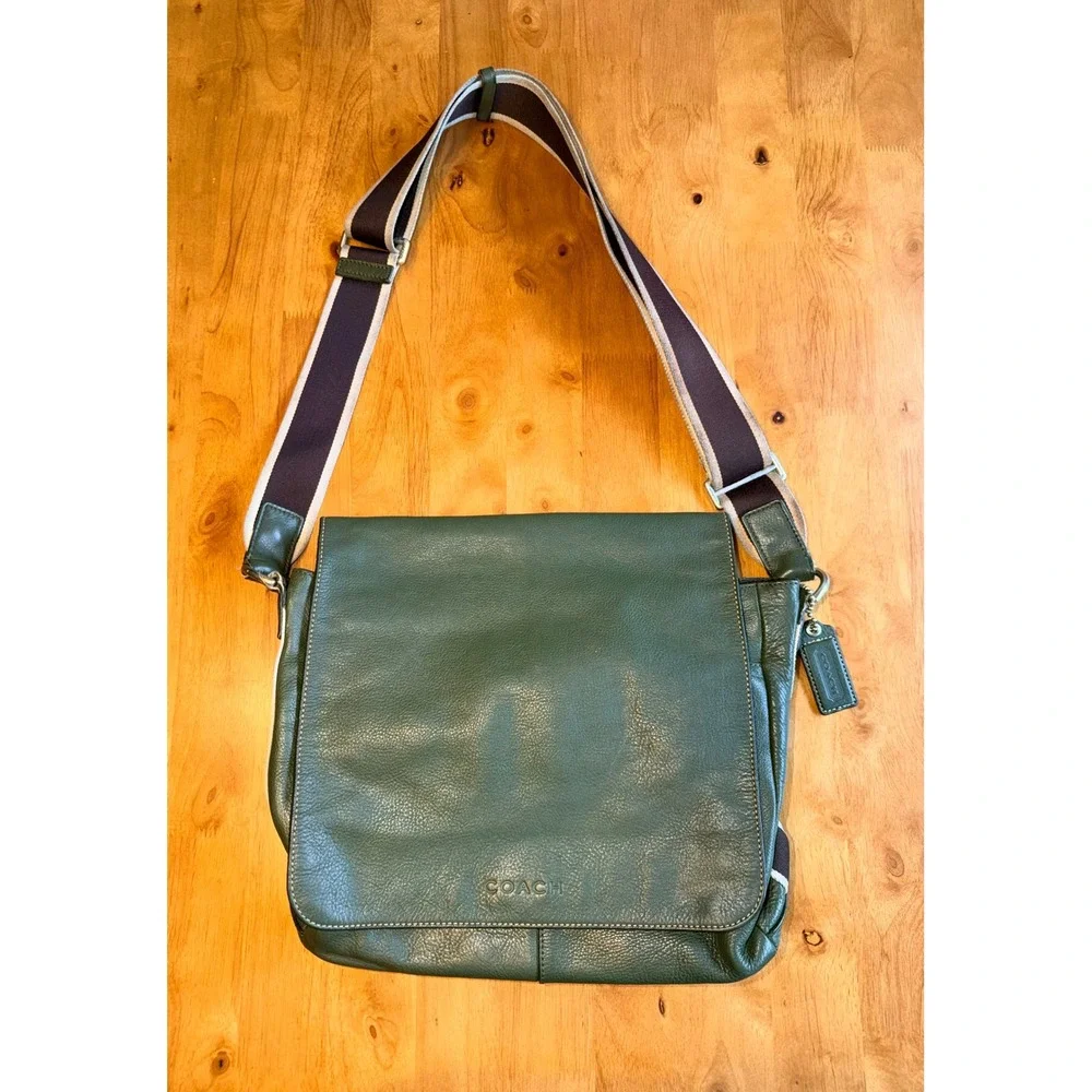 Coach Heritage Web Leather Messenger Bag Green Crossbody F70555